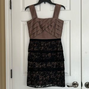 Vintage Wide Strap Sleeveless Chestnut Brown And Black lace Mini Dress Size 4